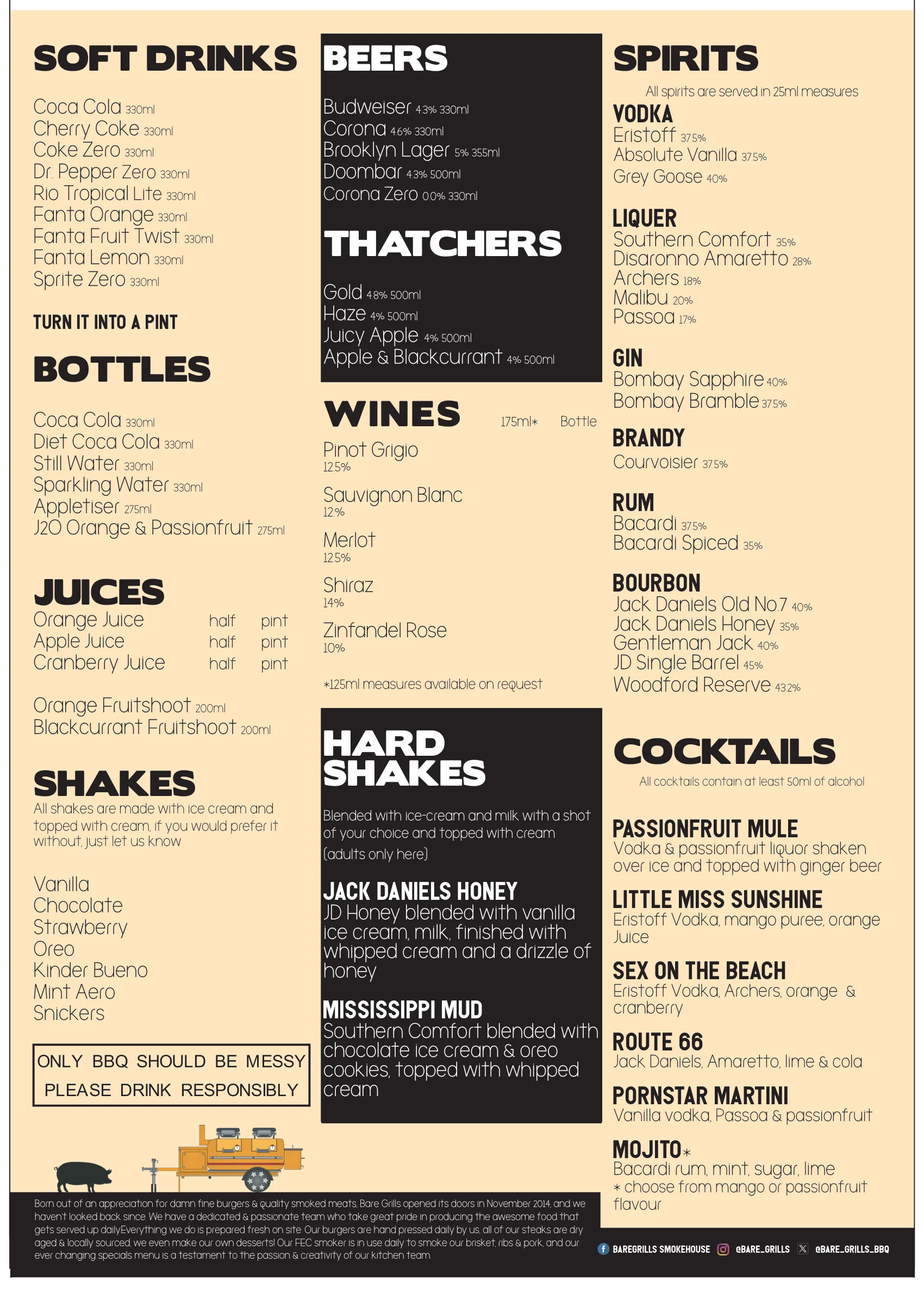 Bare Grills Smokehouse Drinks Menu