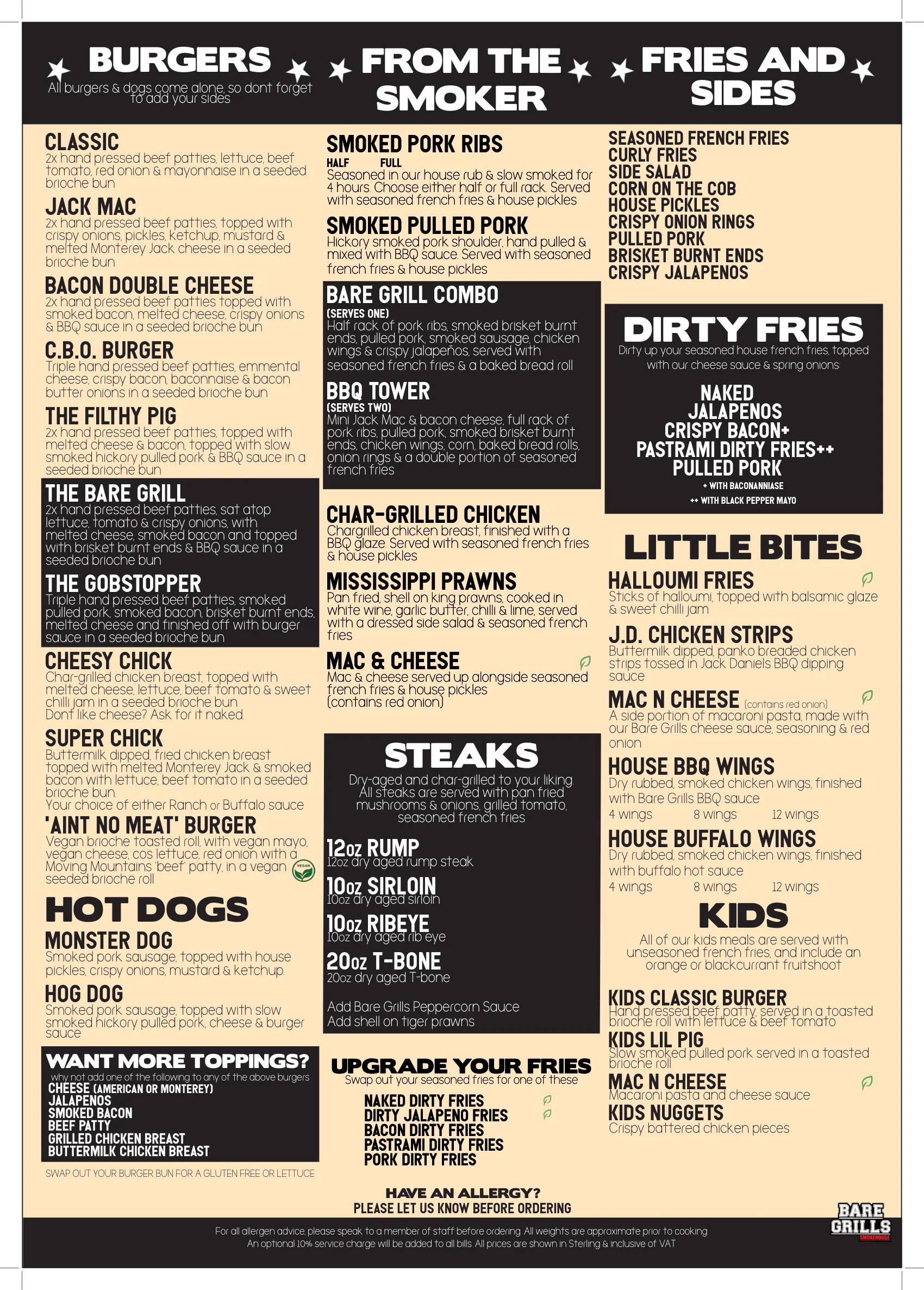 Bare Grills Smokehouse Menu